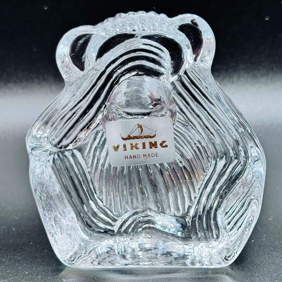 Viking Glass See No Evil Monkey Clear Satin Handmade Paperweight USA Figurine - Picture 3 of 5